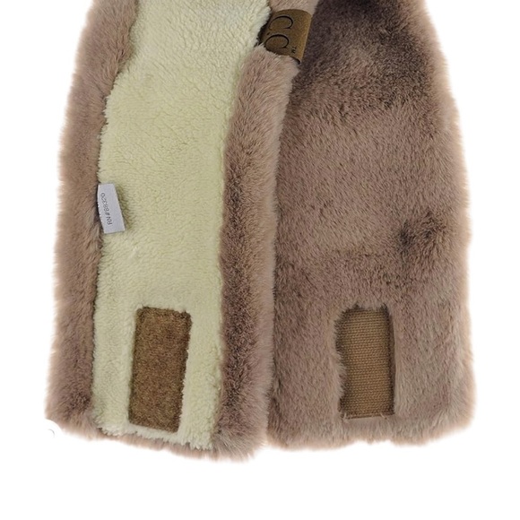 C.C. Mocha Faux Fur Sherpa Lined Headband with Velcro Closure One Size Fits Most - Picture 4 of 10